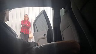 Risky handjob inside the car for student in public