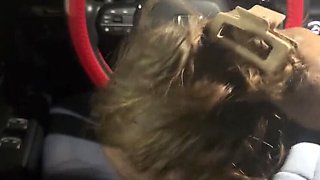 Ishu sucks his warm cock in snowy parking lot