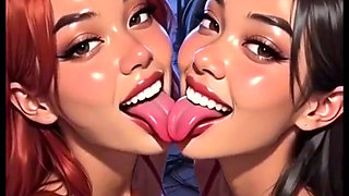 Cute Lesbians Tongue and Kiss Fetish, Ai Animation