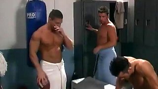 Sleaze TV - Aria sucks 3 cocks in a locker room