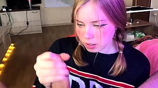 Student girl gently sucks and loves cum