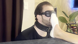 Blindfolded Foot Slave on a Leash - Smelly Socks Domination Part 1
