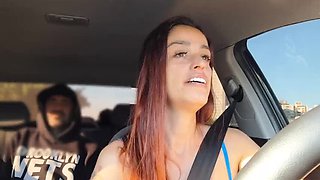 Naughty Redhead Wife Cheats on Husband as Uber Driver Catches Passenger Jerking Off in Car