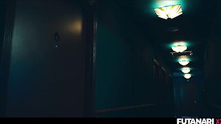 Busty Brunette Gets Face Fucked by a Futa