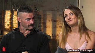 Slim blond hair babe bound and nailed in wet vagina