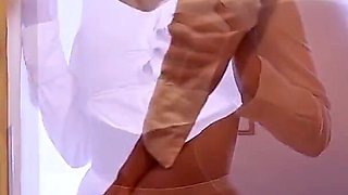 Curley Hair Brunette Mini Mitzix Gets Fucked and Facialized in White Pantyhose and Heels