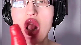 Asmr Paprika Pepper Eating - Asmr, Eye Glasses, Gianess, Lipstick, Big Lips, Mouth, Food, Face Fetish, Long Nails