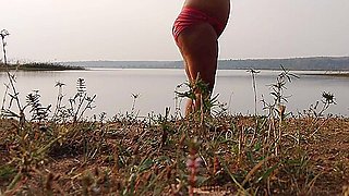 Hot Desi Sexy Bhabhi Girl Shows Sexy Boobs By Doing Bath Show In Outdoor Also Roams In Forest