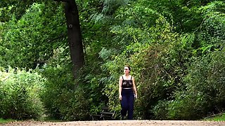 Outdoor anal solo and masturbating blonde