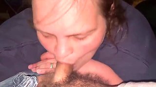 Cum Craving Wife Sucks Thick Small Hairy Cock Taking A Mouth Full And Swallowing It