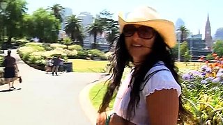 Busty amateur blonde banged in public outdoor