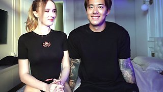 Blonde Russian Beauty Gives Private Attention to Cute Asian