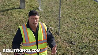 Brandy Renee swallows the tow truck driver's sausage to coax him to give her car back - reality kings