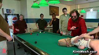 Busty sub bound and exposed in public