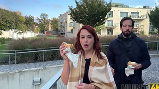 Redhead Norah Juliette gets fucked by her husband’s friend for money