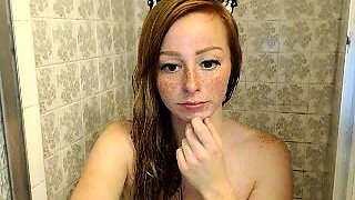 Stacked redhead teen fingers and vibrates her fiery cunt