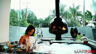 Dark Haired Beauty Brandy Aniston Rubs Her Shaved Pussy in the Bathtub