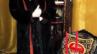 Outdoor solo masturbation scene with curly blonde