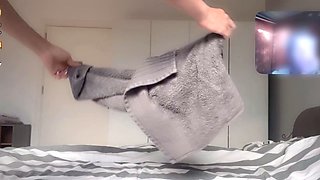 My stepmom caught me horny. I masturbate and squirt while