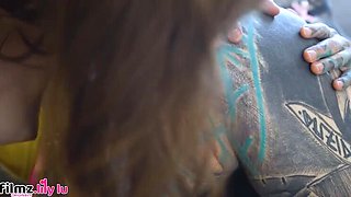 Alt Punk Girls Share a Tattoo Cock