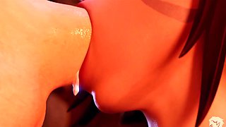 Horny 3D girls with perfect bodies share cock in threesome porn video