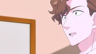 Dominant anime boy bends nerdy uke for raw doggystyle