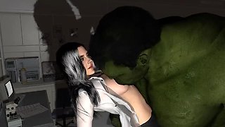 Hot Milf Gets Nailed By Huge Green Monster Cock and Creampied