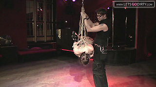 Blonde girl gets bound and tied every where
