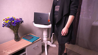 Secretary in Leather Pants Teases Boss with Her Nice Ass