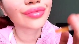 Glossy Pinky Lips Closeup Smoking Teen