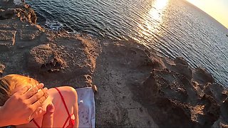 Hot blonde girl with big ass has a passionate banging session on a beautiful seashore