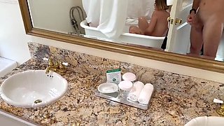 French Stepsister Maevaa Sinaloa Shower Voyeur POV - Big Tits Amateur Sucks Cock & Swallows Cum