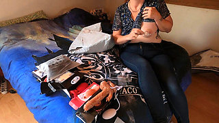Amateur MILF Wife Unboxing Fan's Naughty Surprise Toy - Close Up Solo Vibrator Action