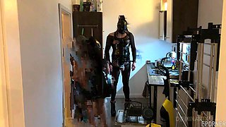 Bound beauty captivates with daring kitchen passion in thrilling intimate play