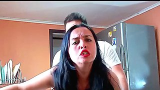 BBW Kelly Mom Fucks Step Son in Kitchen - Topless & Moaning Loudly
