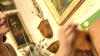 Blonde and brunette lesbians licking and sucking pussy