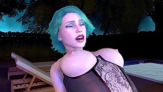 Green-haired beauty in lingerie rides cock on top in 3D animated porn snippet