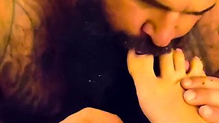 Foot feeding with creamy fuck