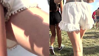 Sultry amateur teen with wonderful legs upskirt in public