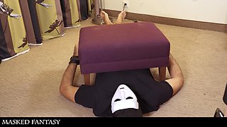 Luxury MILF Gets Her Snatch Licked by a Tied Slave She Booked Online for Her Pleasure
