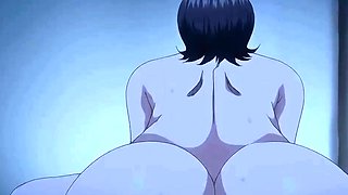 Brunette cums to hentai