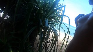 Tattooed Babe Strips and Wanders by the Indian Ocean Shore