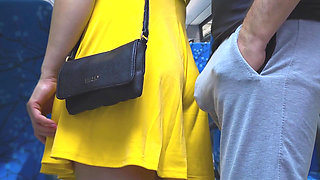 Risky Handjob Inside Public Transport! Dirty Stranger Ejaculate Using Girl's Hand