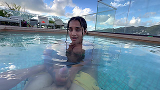 Busty India Gives an Amazing Blowjob in the Hotel Pool to Everyone's Glass- Yasmina Khan