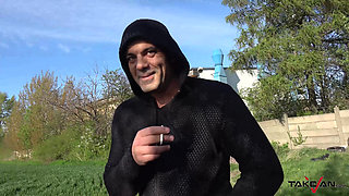 Wendy Moon masturbate in van and convince dude to fuck and creampie her