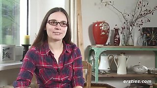 Hot German Amateur Lena Fucks Herself Hard with Vibrator in Doggy - Shaved Pussy & Glasses
