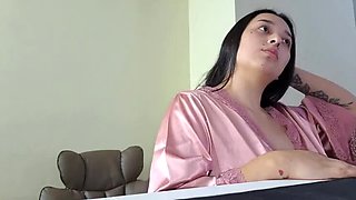 Latin Girl Gets Creampie During Video Call at Work