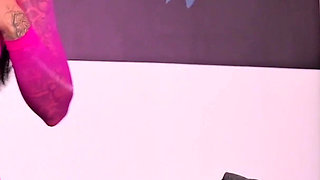 Black Angel in Pink Pantyhose Bodysuit Creampied