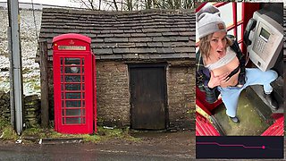 Cumming hard in public red telephone box with Lush remote