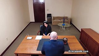 Mature teacher gags on bosses big cock at the office